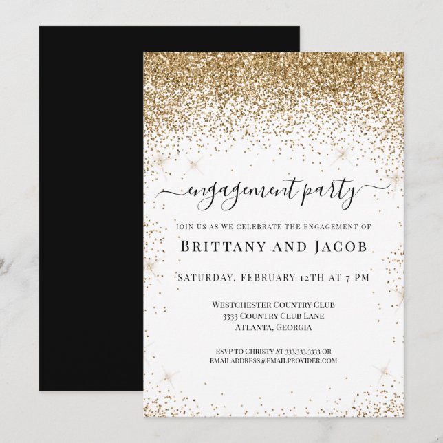 Gold Glitter Wedding Engagement Party Invitation (Front/Back)