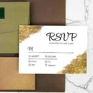 Gold Glitter Wedding Engagement RSVP Card