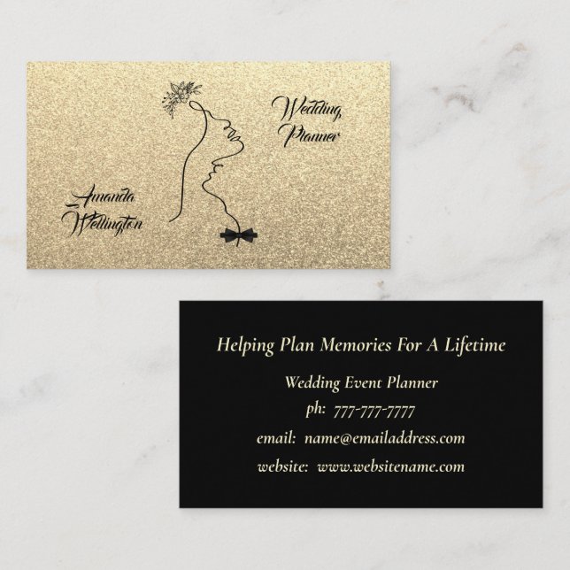 Gold Glitter Wedding Event Planner Business Card (Front/Back)