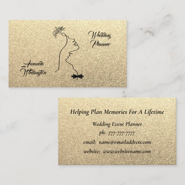 Gold Glitter Wedding Event Planner Business Card (Front/Back)