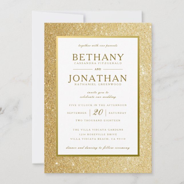 Gold Glitter Wedding Invitation (Front)