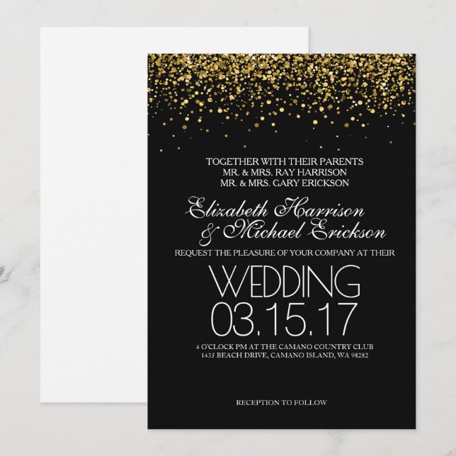 Gold Glitter Wedding Invitation (Front/Back)