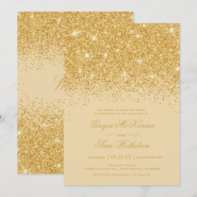 Gold Glitter Wedding Invitations (Front/Back)