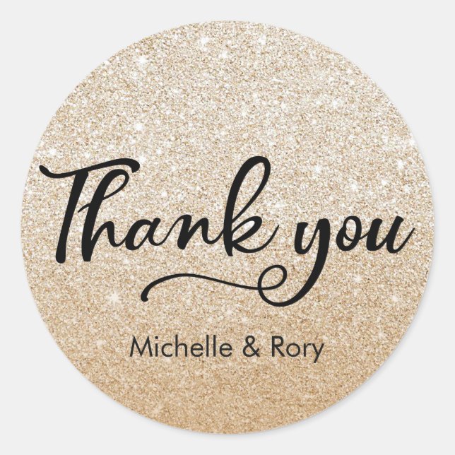 Gold glitter wedding personalised name stickers (Front)