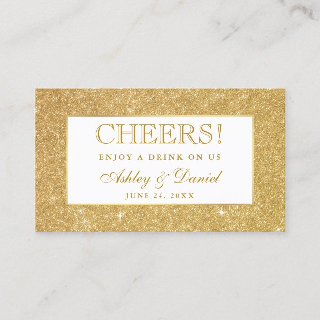 Gold Glitter Wedding Reception Drink Ticket Card W (Front)