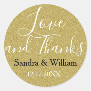 Gold Glitter Wedding Thank You Favour Classic Round Sticker