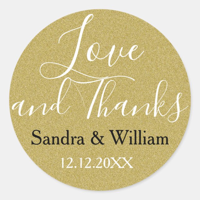 Gold Glitter Wedding Thank You Favour Classic Round Sticker (Front)