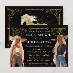 Gold Glitter Western Cowgirl Bridal Shower Invitation