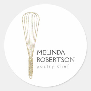 Gold Glitter Whisk Bakery Stickers