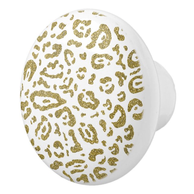 Gold Glitter White Cheetah Leopard Animal Print  Ceramic Knob (Right)