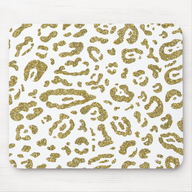Gold Glitter White Cheetah Leopard Animal Print Mouse Mat (Front)
