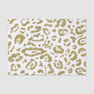 Gold Glitter White Cheetah Leopard Animal Print Tissue Paper