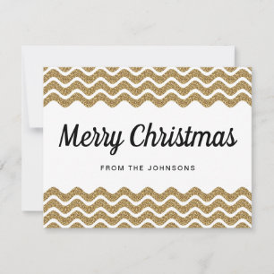 Gold Glitter White Chevron Stripes Merry Christmas Holiday Card