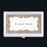 Gold Glitter & White Frame Business Card Holder<br><div class="desc">Gold Glitter & White Frame Business Card Holder. Customise with any text or leave it blank.</div>