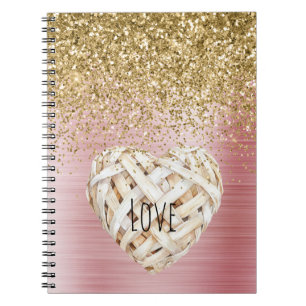Gold Glitter White Heart Notebook