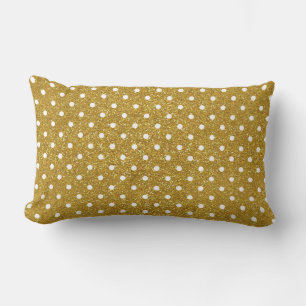 Gold Glitter & White Polka Dots Pattern Lumbar Cushion