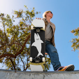 Gold Glitter White Shark Skateboard