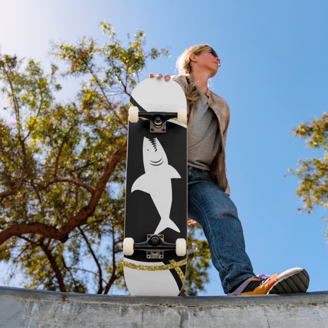 Gold Glitter White Shark Skateboard (Outdoor 1)