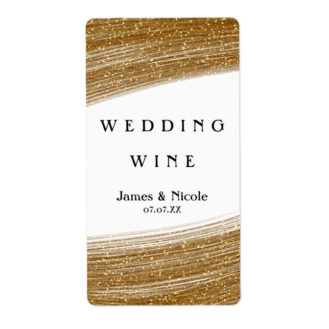 Gold Glitter & White Sparkle Elegant Wine Labels (Front)