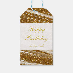 Gold Glitter & White Sparkle Party Gift Tag