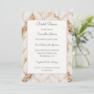 Gold Glitter White Woven Fabric Bridal Shower Invitation