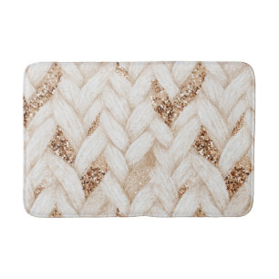 Gold Glitter White Woven Faux Fabric   Bath Mat