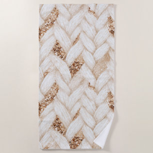 Gold Glitter White Woven Faux Fabric Beach Towel