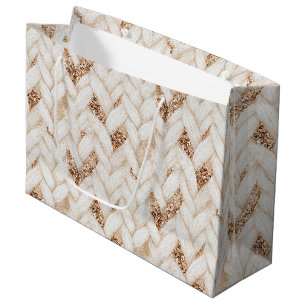 Gold Glitter White Woven Faux Fabric Birthday Large Gift Bag