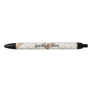 Gold Glitter White Woven Faux Fabric Black Ink Pen