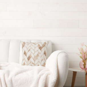 Gold Glitter White Woven Faux Fabric   Cushion