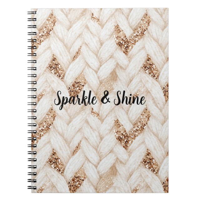 Gold Glitter White Woven Faux Fabric   Notebook (Front)