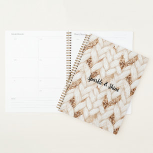 Gold Glitter White Woven Faux Fabric   Planner