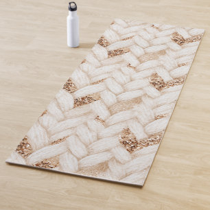 Gold Glitter White Woven Faux Fabric Yoga Mat