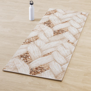 Gold Glitter White Woven Faux Fabric Yoga Mat
