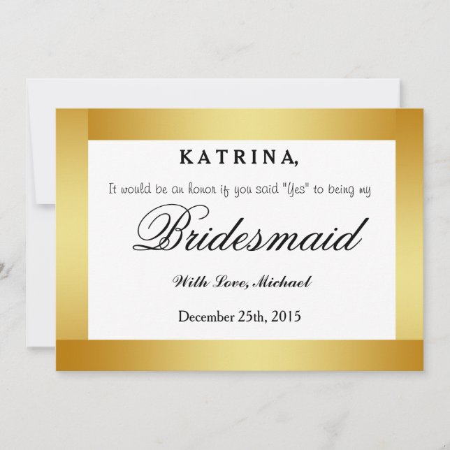 Gold Glitter Will You Be My Bridesmaid Invitation (Front)