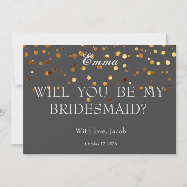 Gold Glitter Will You Be My Bridesmaid Invitation (Front)