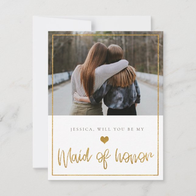 Gold glitter Will You Be My Maid of Honour Card (Front)