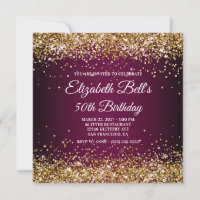 Gold Glitter Wine Dark Ombre 50th Birthday