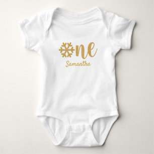 Gold Glitter Winter Snowflake First Birthday Baby Bodysuit