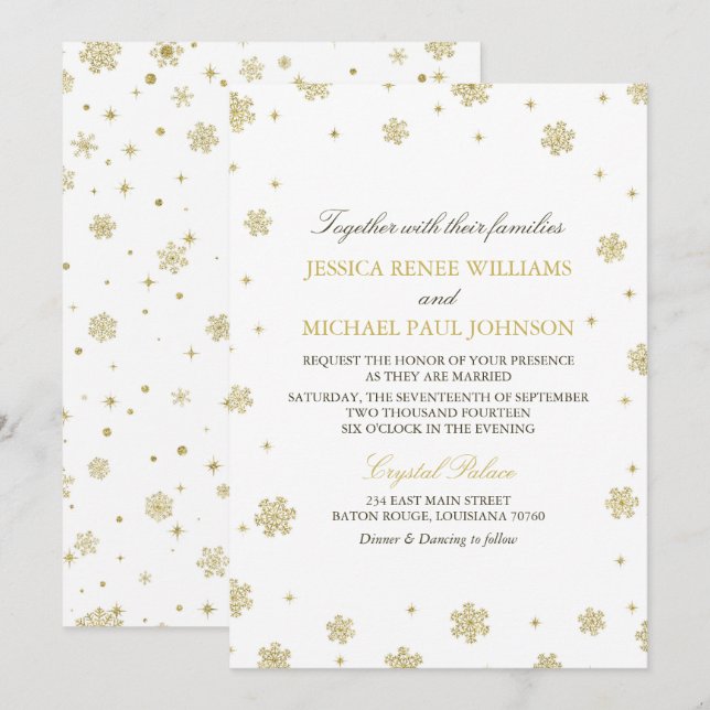 Gold Glitter Winter Wonderland Wedding Invitation (Front/Back)