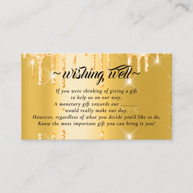 Gold Glitter Wishing Well For Wedding Enclosure Card (Front)
