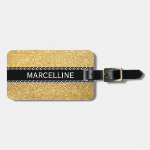 Gold glitter with black and white shapes luggage tag