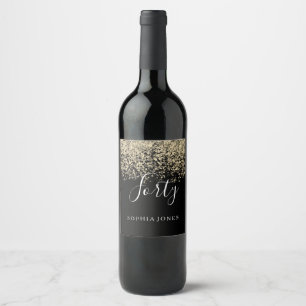 Gold Glitter Womans Mens 40th Birthday Party Wine Label