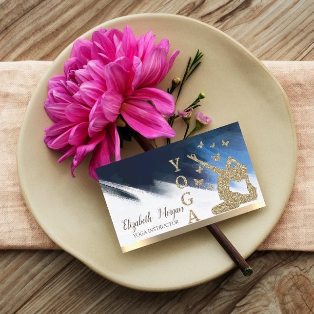 Gold Glitter Women Silhouette,Yoga Brush Stroke Business Card (Creator Uploaded)