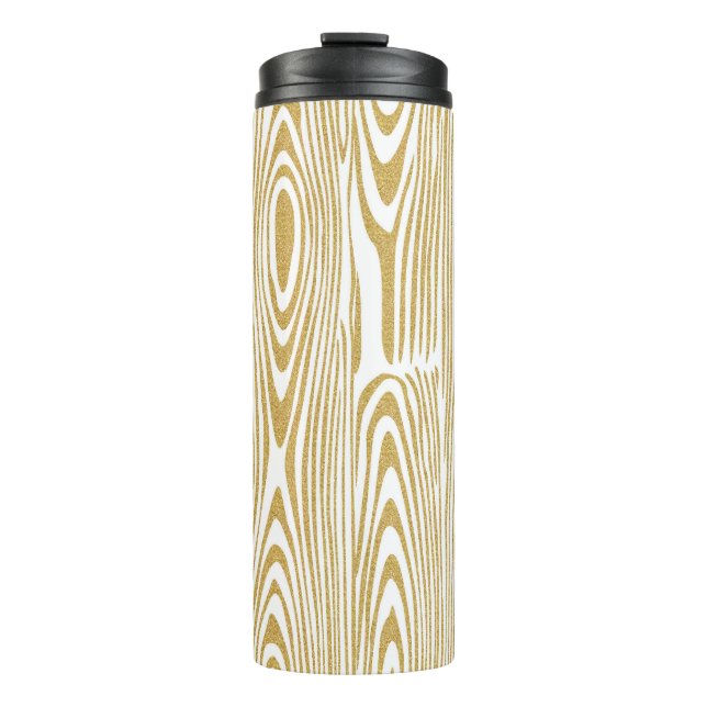 Gold Glitter Wooden Rings White Background Thermal Tumbler (Front)