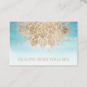 *~* Gold Glitter Yoga Spiritual Reiki Mandala Teal Business Card