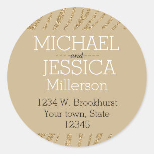 Gold Glitter Zebra Personalised address Classic Round Sticker