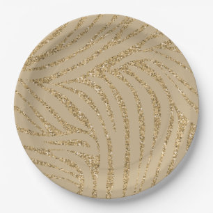 Gold Glitter Zebra Print Paper Plate