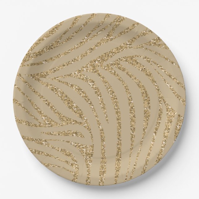 Gold Glitter Zebra Print Paper Plate (Front)