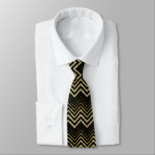 Gold Glitter & Zigzag Chevron Pattern Tie